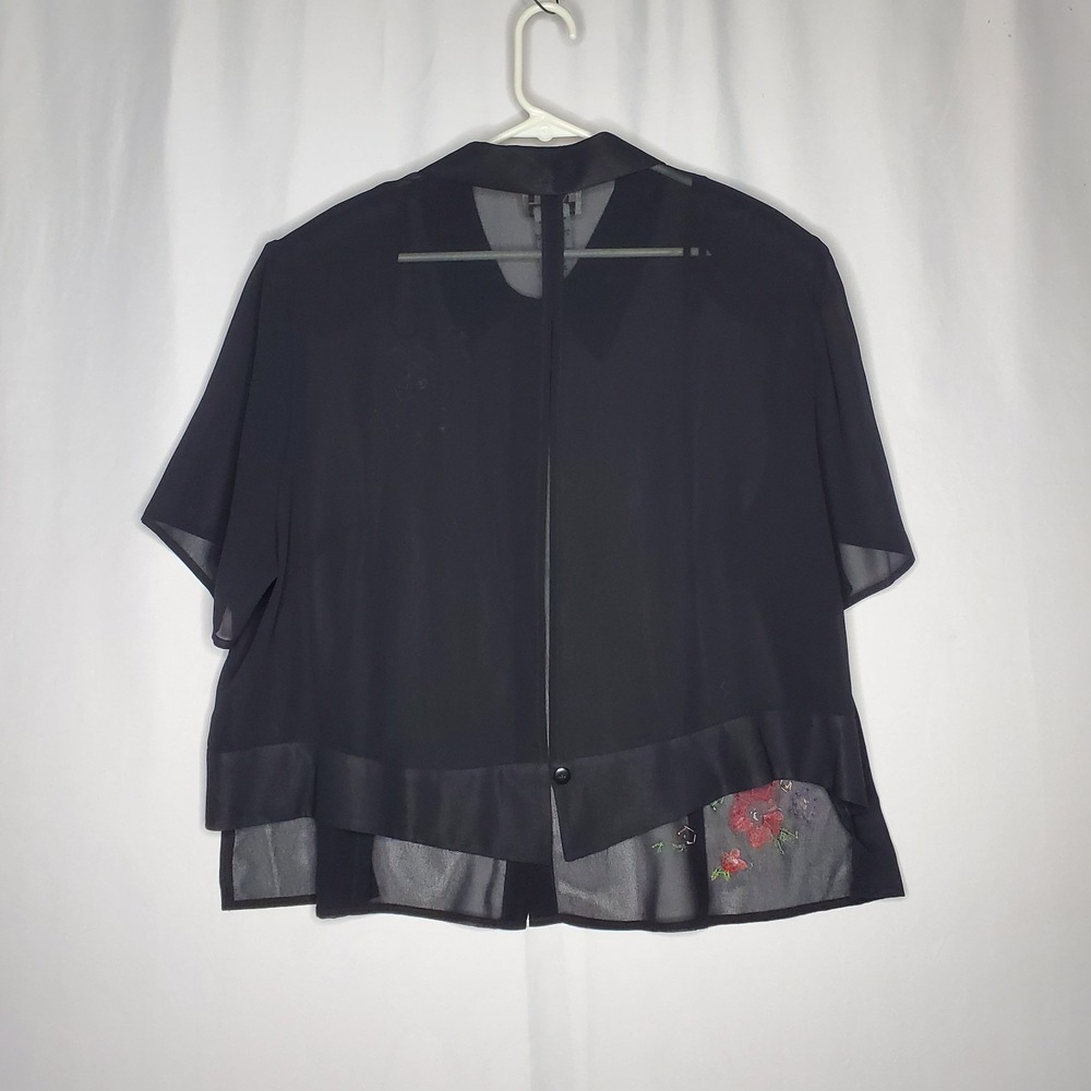 Karin Stevens Top Women 24W Black Sheer Open Back Short Sleeve Beaded Flower 90s - Picture 2 of 11